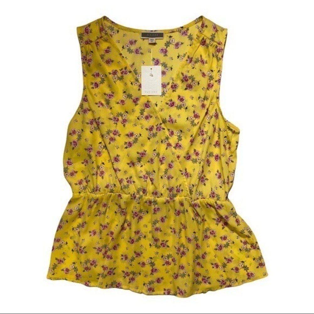 Pleione Floral Sleeveless Top Yellow Blouse Women's Size XS Casual Summer New
